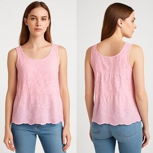 GAP Pink Embroidered Eyelet Tank Top Women’s M Sheer Cotton Blouse Y2K Preppy